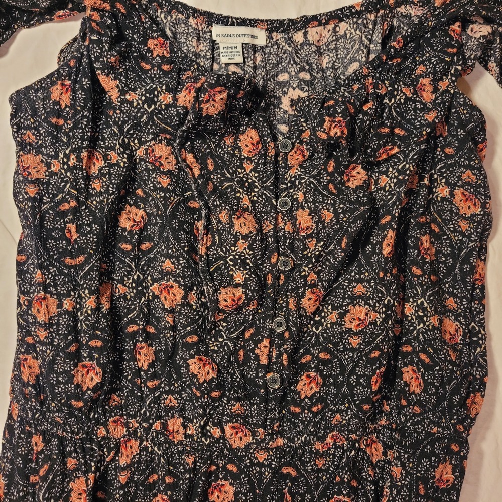 American Eagle Floral Print Sleeveless Mini Dress, Women's Size M, Black - Picture 6 of 9